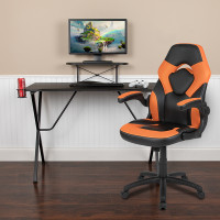 Flash Furniture BLN-X10RSG1031-OR-GG Black Gaming Desk and Orange/Black Racing Chair Set with Cup Holder, Headphone Hook, and Monitor/Smartphone Stand